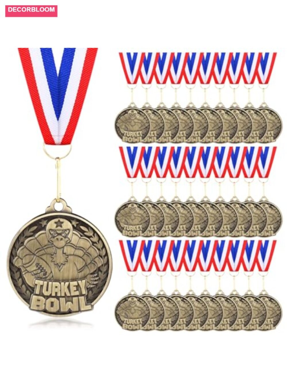 30 Pc Turkey Bowl Medals 2 in Gold Finish Thanksgiving Football Awards